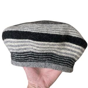 Striped Gray & Black Wool Beret